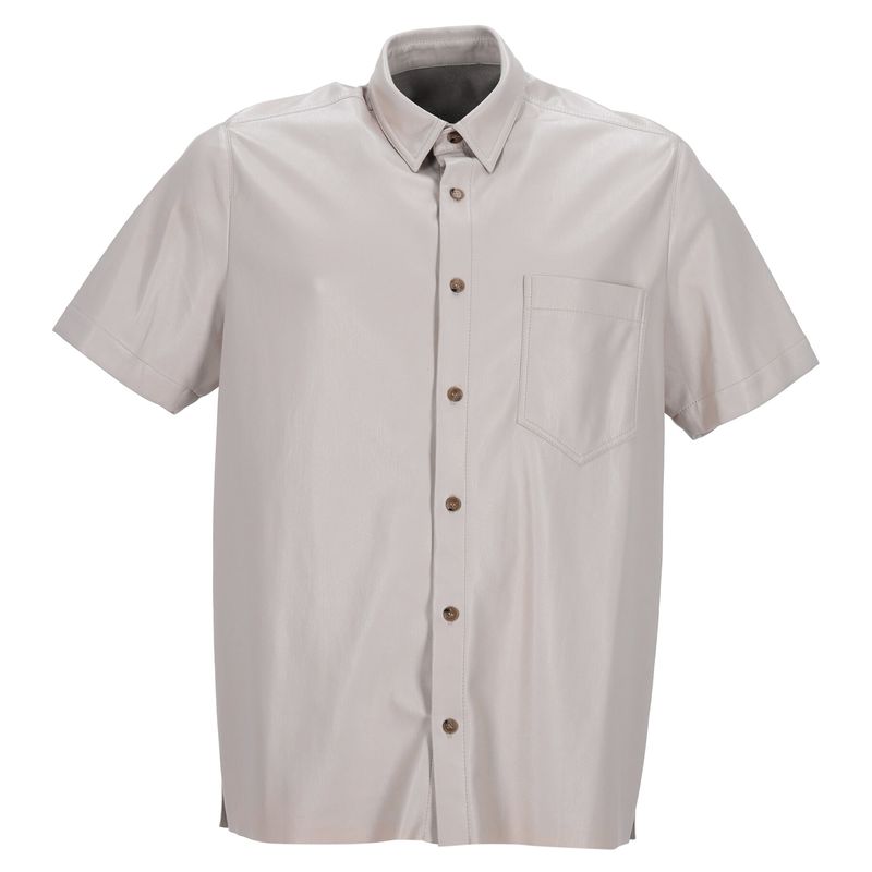 Nanushka Short Sleeve Button-Down Shirt In Beige Polyester